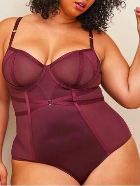 Torrid Curve Mesh Underwire Bodysuit in Wine